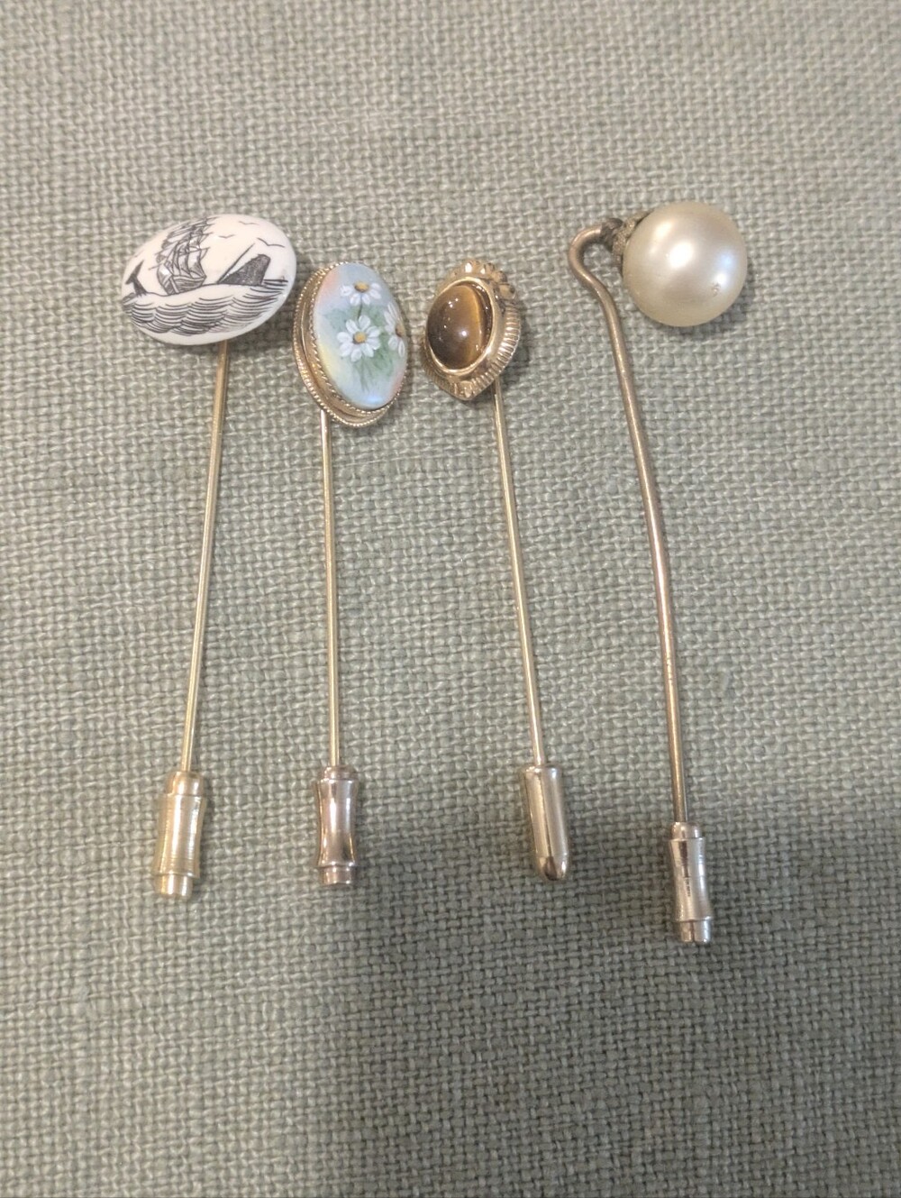 Gold-Tone Pearl & Cameo Stick Pin Set - Multi-Color